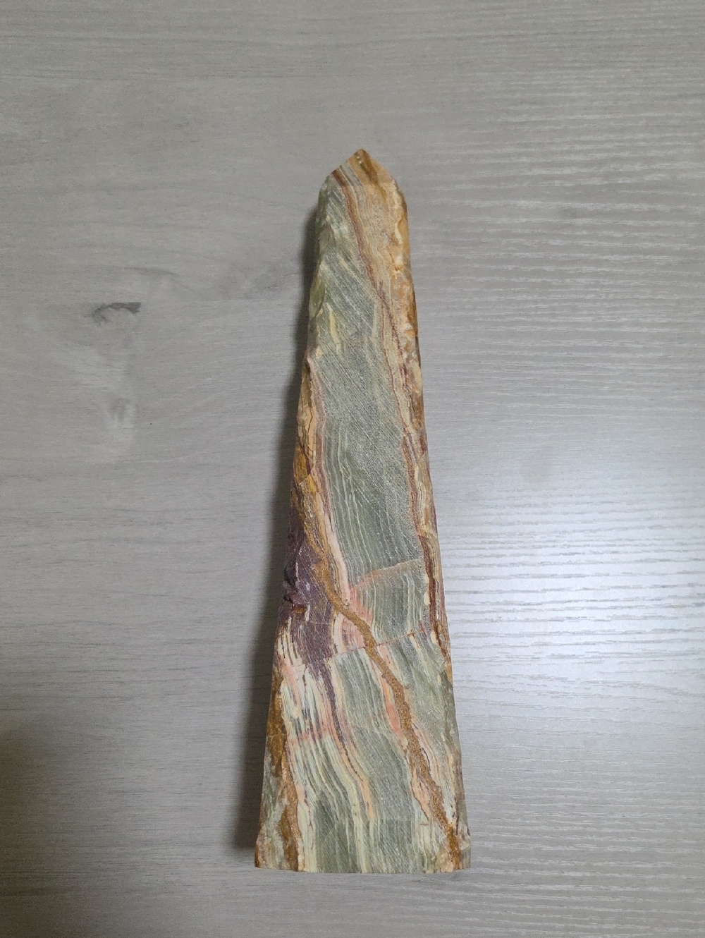 Banded Onyx Stone Obelisk In Green and Brown Tones 12"